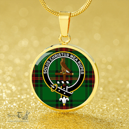 Scottish Orrock Clan Tartan Circle Necklace - Crest Classic Scottish Plaid Tartan Plaid