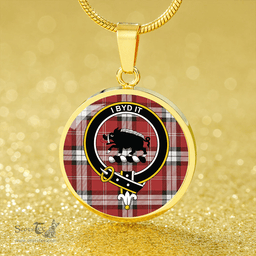 Scottish Nisbet Dress Rose (Nisbit Dress Rose) Weathered Clan Tartan Circle Necklace - Crest Classic Scottish Plaid Tartan Plaid