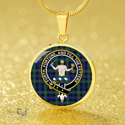 Scottish Murray of Atholl (Murray) Modern Clan Tartan Circle Necklace - Crest Classic Scottish Plaid Tartan Plaid