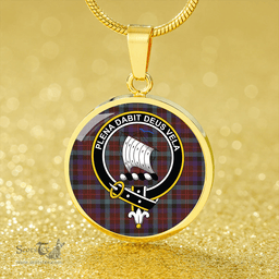 Scottish Tennant Weathered Clan Tartan Circle Necklace - Crest Classic Scottish Plaid Tartan Plaid