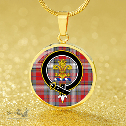 Scottish Warden Modern Clan Tartan Circle Necklace - Crest Classic Scottish Plaid Tartan Plaid