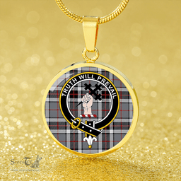 Scottish Thomson Dress Grey (Thompson Dress Grey) Ancient Clan Tartan Circle Necklace - Crest Classic Scottish Plaid Tartan Plaid