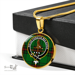 Scottish Orrock Clan Tartan Circle Necklace - Crest Classic Scottish Plaid Tartan Plaid