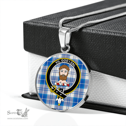 Scottish Menzies Dress Dance; Blue Modern Clan Tartan Circle Necklace - Crest Classic Scottish Plaid Tartan Plaid