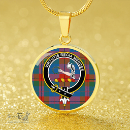 Scottish Skene of Cromar Ancient Clan Tartan Circle Necklace - Crest Classic Scottish Plaid Tartan Plaid