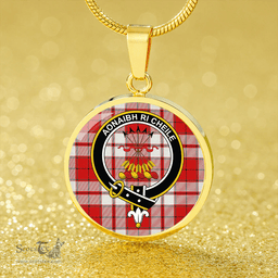 Scottish Cameron Hose Modern 2 Clan Tartan Circle Necklace - Crest Classic Scottish Plaid Tartan Plaid