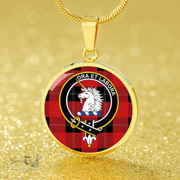Scottish Ramsay Red (Ramsay of Dalhousie) Clan Tartan Circle Necklace - Crest Classic Scottish Plaid Tartan Plaid