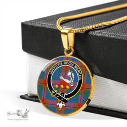 Scottish Skene of Cromar Ancient Clan Tartan Circle Necklace - Crest Classic Scottish Plaid Tartan Plaid
