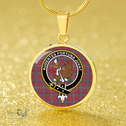 Scottish MacKinnon Weathered Clan Tartan Circle Necklace - Crest Classic Scottish Plaid Tartan Plaid