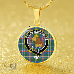 Scottish Mary, Queen of Scots Ancient Clan Tartan Circle Necklace - Crest Classic Scottish Plaid Tartan Plaid