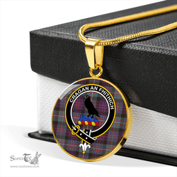 Scottish MacDonell of Glengarry Weathered Clan Tartan Circle Necklace - Crest Classic Scottish Plaid Tartan Plaid