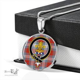 Scottish Warden Ancient Clan Tartan Circle Necklace - Crest Classic Scottish Plaid Tartan Plaid