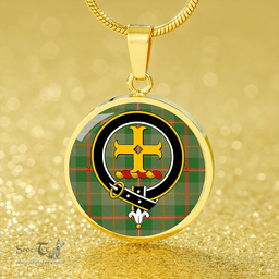 Scottish Symington Ancient Clan Tartan Circle Necklace - Crest Classic Scottish Plaid Tartan Plaid