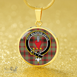 Scottish Logan #1 Weathered Clan Tartan Circle Necklace - Crest Classic Scottish Plaid Tartan Plaid