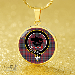 Scottish MacInroy Weathered Clan Tartan Circle Necklace - Crest Classic Scottish Plaid Tartan Plaid
