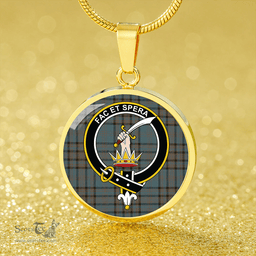 Scottish Matheson Hunting Weathered Clan Tartan Circle Necklace - Crest Classic Scottish Plaid Tartan Plaid