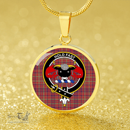 Scottish MacLeod Red Weathered Clan Tartan Circle Necklace - Crest Classic Scottish Plaid Tartan Plaid