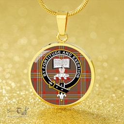 Scottish Reid 1939 Ancient Clan Tartan Circle Necklace - Crest Classic Scottish Plaid Tartan Plaid