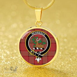 Scottish Maxwell Weathered Clan Tartan Circle Necklace - Crest Classic Scottish Plaid Tartan Plaid