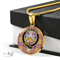 Scottish MacLachlan Chief's Dress; Blue Weathered Clan Tartan Circle Necklace - Crest Classic Scottish Plaid Tartan Plaid