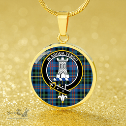 Scottish MacCallum of Berwick Ancient Clan Tartan Circle Necklace - Crest Classic Scottish Plaid Tartan Plaid