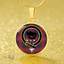 Scottish MacInroy Rattray Weathered Clan Tartan Circle Necklace - Crest Classic Scottish Plaid Tartan Plaid