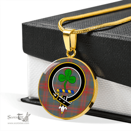 Scottish Harvey Weathered Clan Tartan Circle Necklace - Crest Classic Scottish Plaid Tartan Plaid
