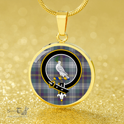 Scottish Porteous Weathered Clan Tartan Circle Necklace - Crest Classic Scottish Plaid Tartan Plaid