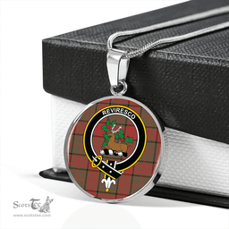 Scottish Maxwell Hunting Weathered Clan Tartan Circle Necklace - Crest Classic Scottish Plaid Tartan Plaid