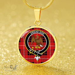 Scottish Munro Black & Red Modern Clan Tartan Circle Necklace - Crest Classic Scottish Plaid Tartan Plaid