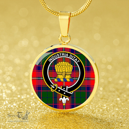 Scottish Wauchope Clan Tartan Circle Necklace - Crest Classic Scottish Plaid Tartan Plaid