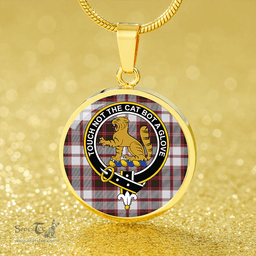 Scottish MacPherson of Pitmain Weathered Clan Tartan Circle Necklace - Crest Classic Scottish Plaid Tartan Plaid