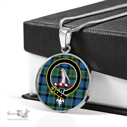 Scottish Syme Ancient Clan Tartan Circle Necklace - Crest Classic Scottish Plaid Tartan Plaid