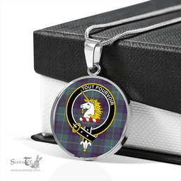 Scottish Oliphant Weathered Clan Tartan Circle Necklace - Crest Classic Scottish Plaid Tartan Plaid