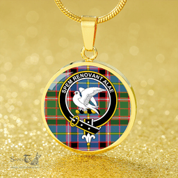 Scottish Norvel Clan Tartan Circle Necklace - Crest Classic Scottish Plaid Tartan Plaid