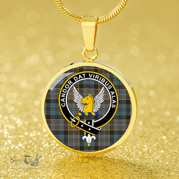 Scottish Hogarth Weathered Clan Tartan Circle Necklace - Crest Classic Scottish Plaid Tartan Plaid