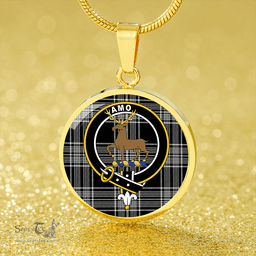 Scottish Scott Black & White Modern Clan Tartan Circle Necklace - Crest Classic Scottish Plaid Tartan Plaid