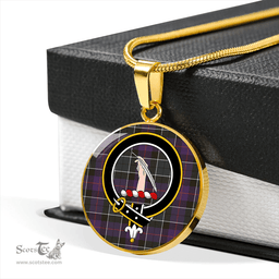 Scottish Syme Weathered Clan Tartan Circle Necklace - Crest Classic Scottish Plaid Tartan Plaid