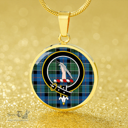 Scottish Syme Ancient Clan Tartan Circle Necklace - Crest Classic Scottish Plaid Tartan Plaid