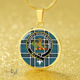 Scottish Thomson Blue (MacThomas Blue/Thompson Dress) Ancient Clan Tartan Circle Necklace - Crest Classic Scottish Plaid Tartan Plaid