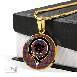 Scottish MacInroy Weathered Clan Tartan Circle Necklace - Crest Classic Scottish Plaid Tartan Plaid