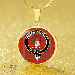 Scottish Ross David Modern Clan Tartan Circle Necklace - Crest Classic Scottish Plaid Tartan Plaid
