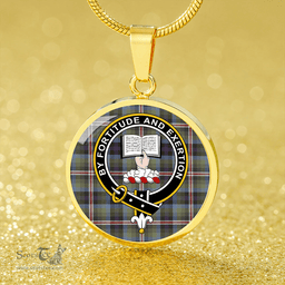 Scottish Reid (Mill City) Weathered Clan Tartan Circle Necklace - Crest Classic Scottish Plaid Tartan Plaid