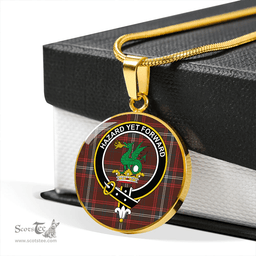 Scottish Seton Hunting Weathered Clan Tartan Circle Necklace - Crest Classic Scottish Plaid Tartan Plaid
