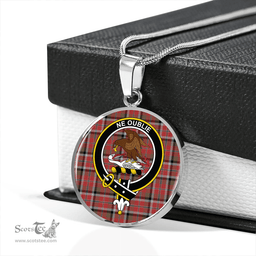 Scottish Graham Red Weathered Clan Tartan Circle Necklace - Crest Classic Scottish Plaid Tartan Plaid