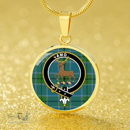 Scottish Scott Green (Sir Walter) Ancient Clan Tartan Circle Necklace - Crest Classic Scottish Plaid Tartan Plaid