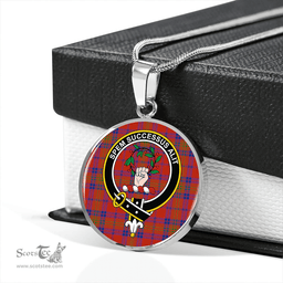 Scottish Ross Old Ancient Clan Tartan Circle Necklace - Crest Classic Scottish Plaid Tartan Plaid