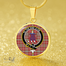 Scottish Ogilvie Weathered Clan Tartan Circle Necklace - Crest Classic Scottish Plaid Tartan Plaid