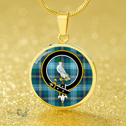 Scottish Porteous Modern Clan Tartan Circle Necklace - Crest Classic Scottish Plaid Tartan Plaid