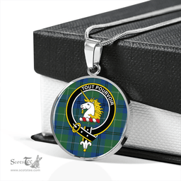Scottish Oliphant Modern Clan Tartan Circle Necklace - Crest Classic Scottish Plaid Tartan Plaid